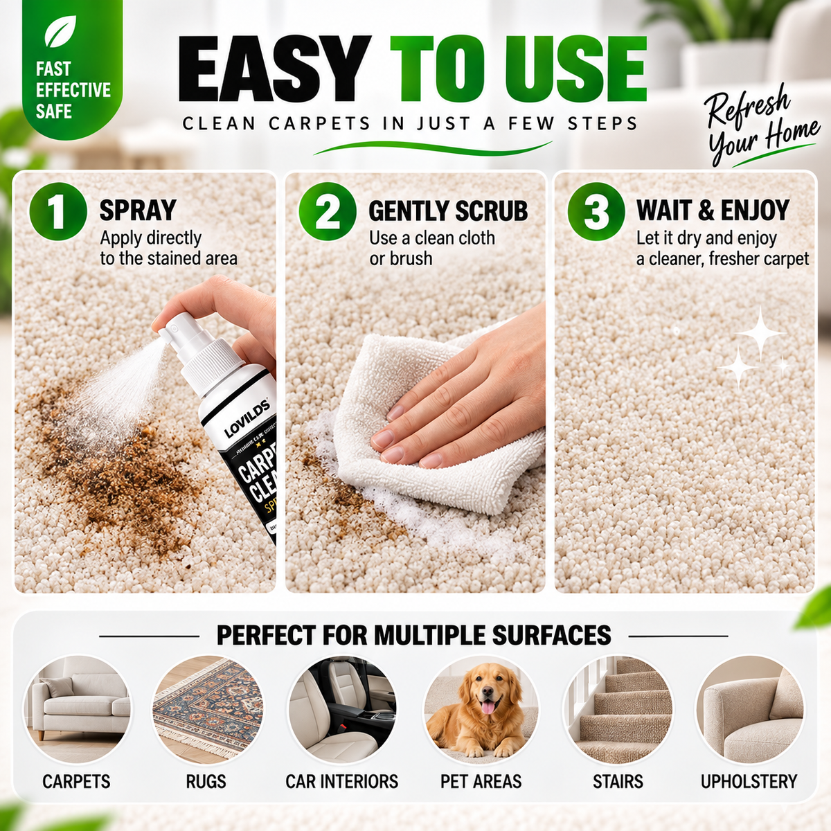 🔥Limited Time Promotion 70% OFF🔥-LOVILDS Carpet Cleaner Spray for Fresh & Clean Carpets