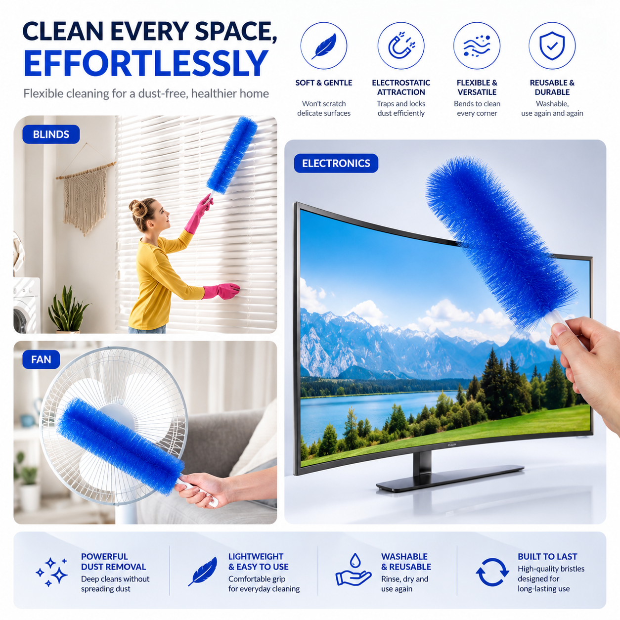 ⚡Hot Sales 49% OFF🔥Bendable Microfiber Head,Reusable Dust Remover