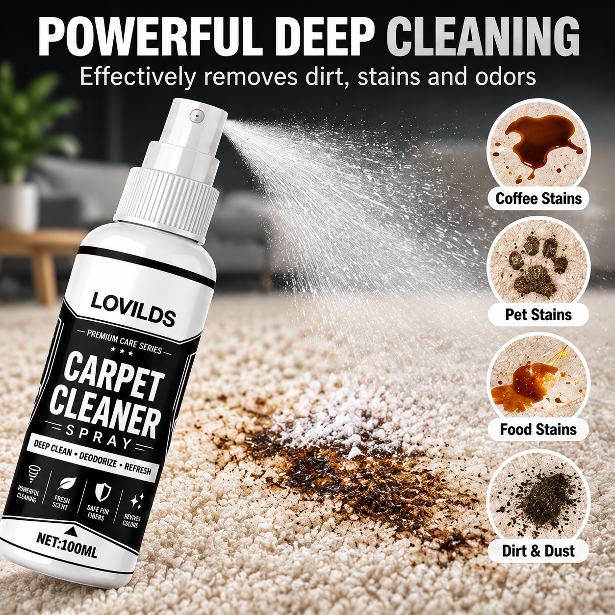 🔥Limited Time Promotion 70% OFF🔥-LOVILDS Carpet Cleaner Spray for Fresh & Clean Carpets