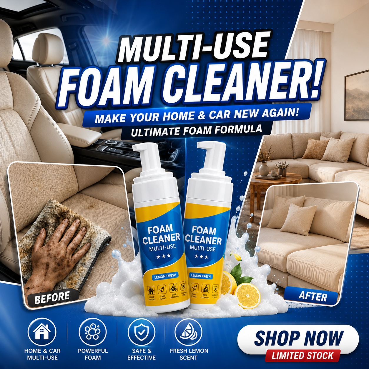 🔥 Last Day: 60% Off - Heavy Duty 4 in 1 Multi Enzyme Foam Cleaner Spray
