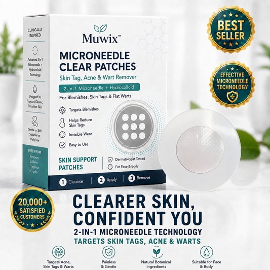 2-in-1 Microneedle & Hydrocolloid Patch🍀| Removes Raised Moles, Acne, Flat Warts & Skin Tags | Helps Improve Wrinkles, Scars & Blemishes | Invisible Patches for Face & Body